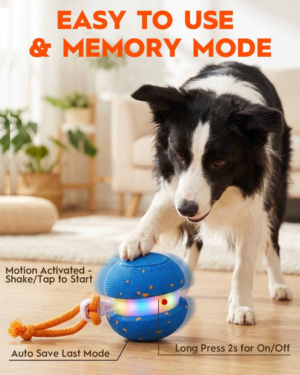 Xeuch Jouets interactifs pour chien, balle automatique irrégulière et roulante pour chien avec 2 modes de vitesse, matériau E-TPU, jouets pour animaux de compagnie activés par le mouvement avec corde