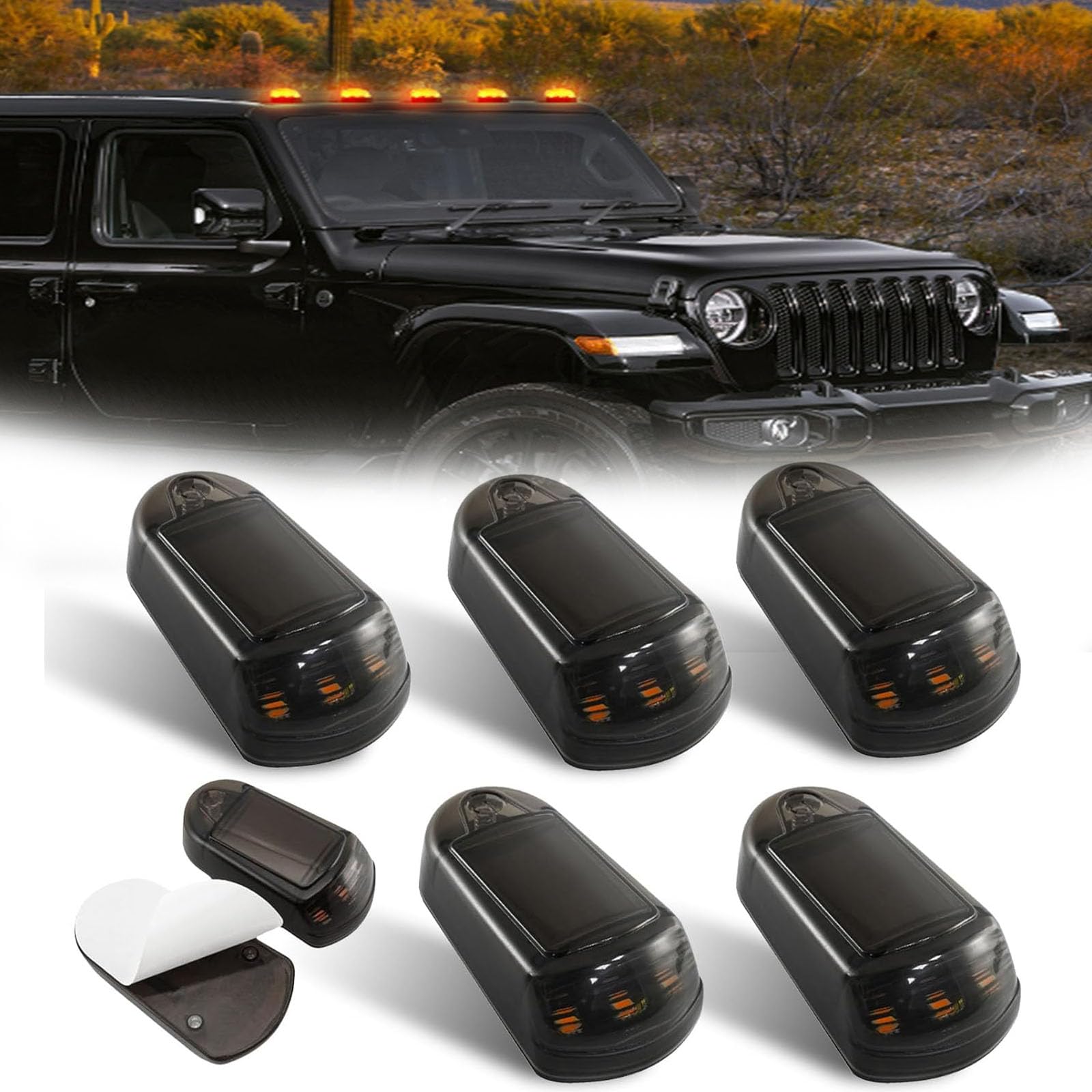 No Drill Car Cab Lights, Cab Marker Lights, Wireless Cab Lights for Truck, Truck Cab Led Lights, Solar Powered Cab Lights for Truck, Solar Cab Lights, Roof Lights for Trucks (Yellow)