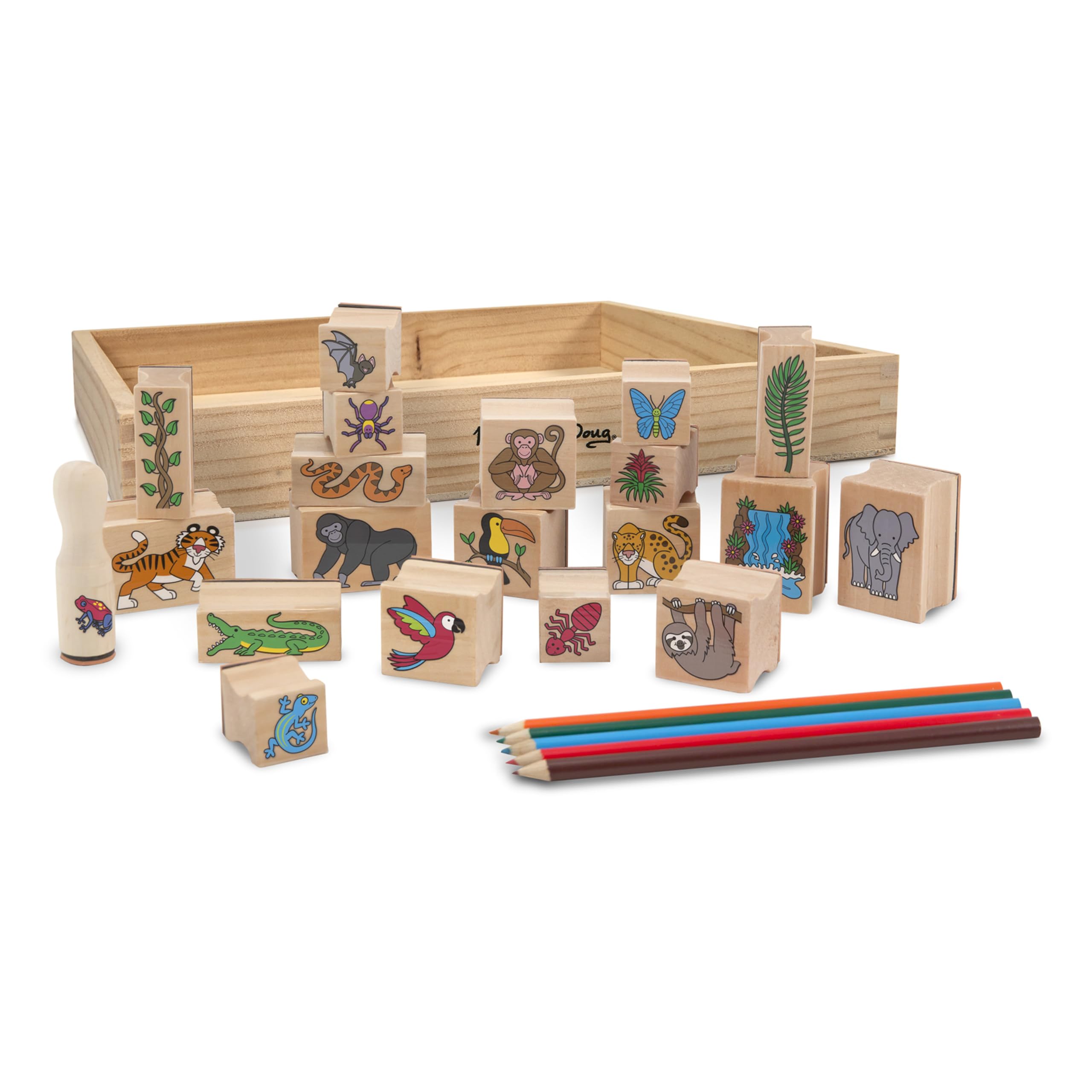 Stamp-a-Scene - Juego de sellos: bosque lluvioso, 20 sellos de madera, 5 lápices de colores y almohadilla de sellos de 2 colores 4