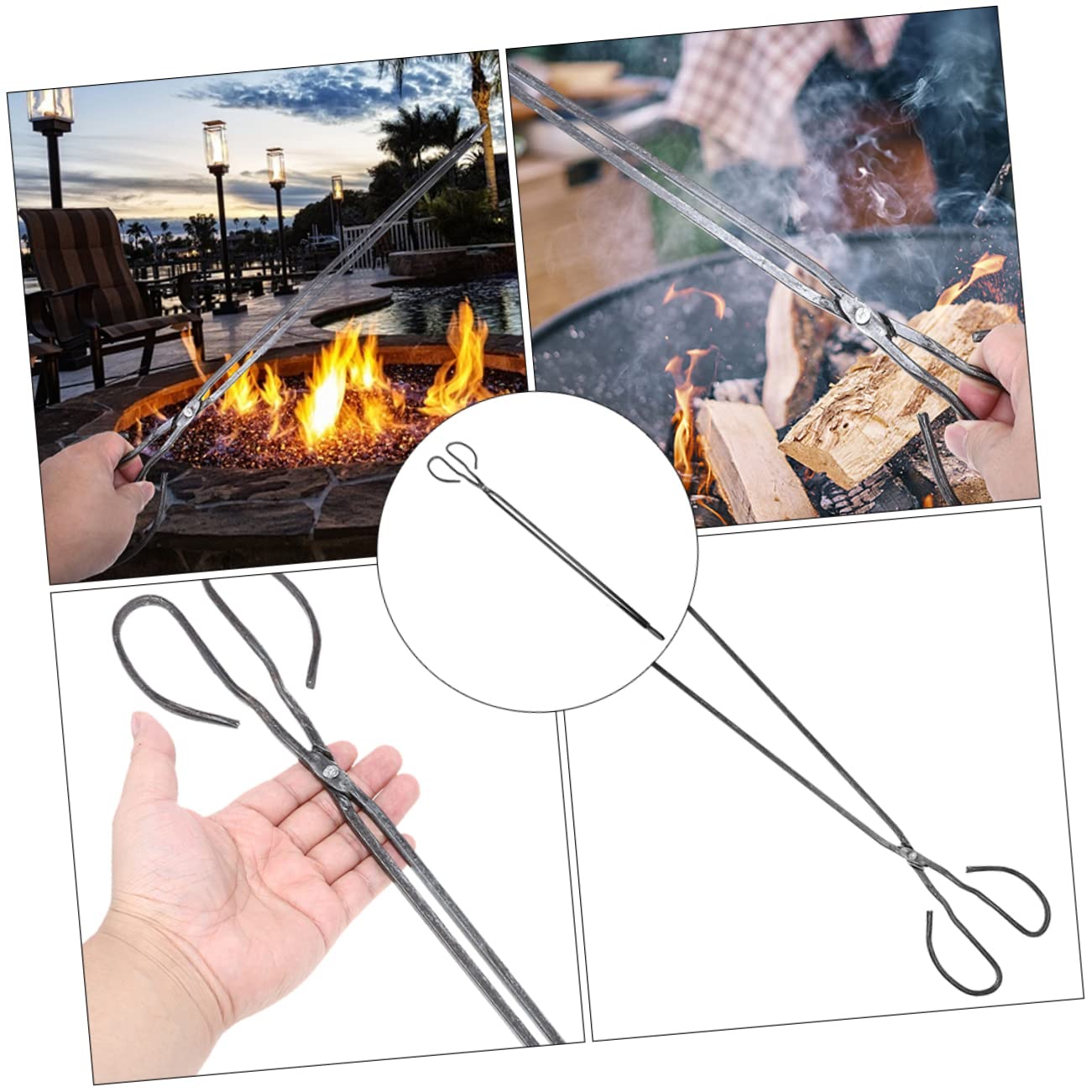 ULTECHNOVO 2Pcs Heavy Duty Tongs Lengthened Firewood Grabber for Outdoor Barbecue Camping Bonfire and Fire Pit Accessories and Design