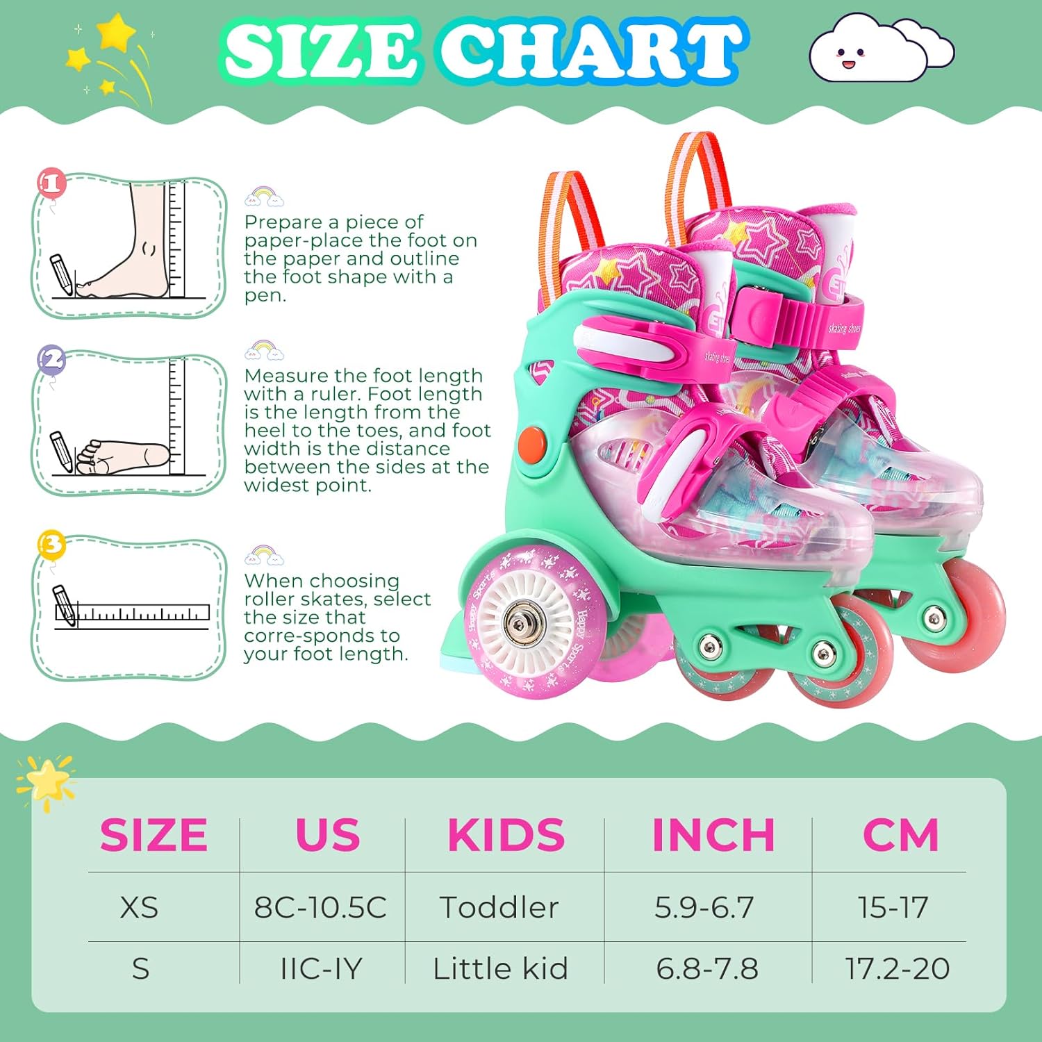 Toddler Roller Skates, 4 Adjustable Sizes, Light-up Wheels, Safety Three-Point Balance, Beginner Skates for Ages 3-8 Girls Boys Kids, Suitable Indoor & Outdoor Use