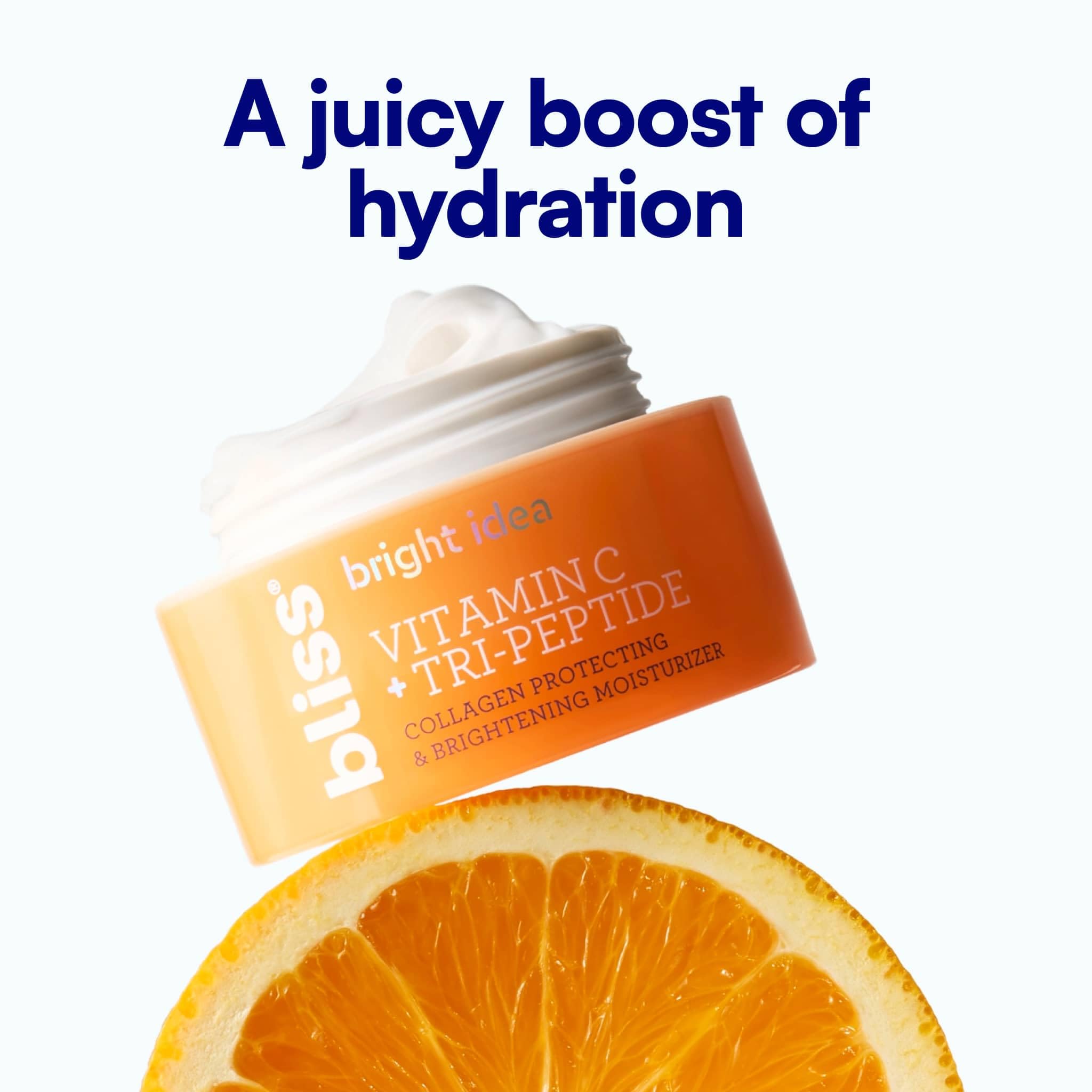 Bliss Crema hidratante iluminadora Tri-Peptide | Vitamina C y escualano | Crema facial hidratante antienvejecimiento para una piel radiante | Vegana y libre de crueldad animal, 1,7 fl oz
