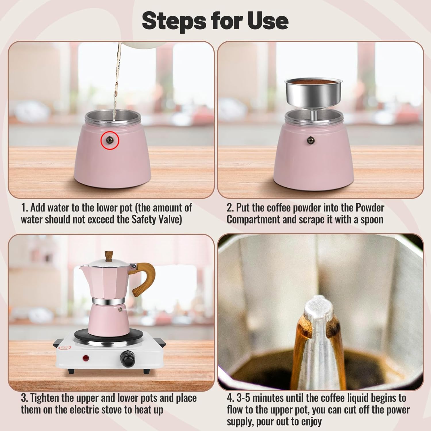 12 Cup Aluminum Moka Pot Classic Stovetop Espresso Coffee Maker 600ml 20oz Coffeemaker Percolator Mocha Pot Greca Coffee Maker Cafe Makers for Italian and Cuban Café Brewing Pink