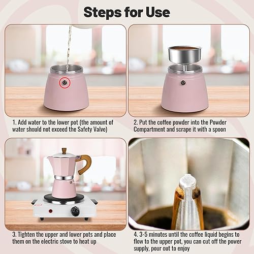 Miniatura 8 de Cafetera clásica de aluminio para 3 tazas, cafetera espresso de 5.1 fl oz, 5 onzas, cafetera de moca, olla greca, cafetera para café italiano y