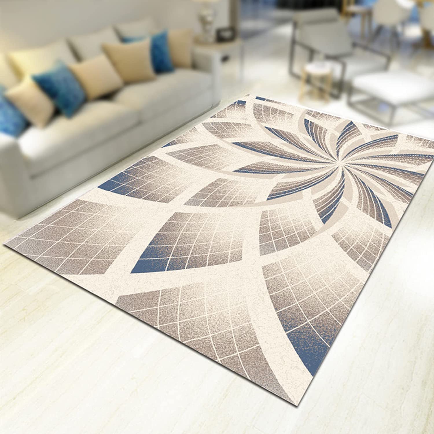 ESOUY Dywanik antypoślizgowy, dywanik do sypialni salonu jadalni wystrój domu, wykonany maszynowo, poliester, obrotowy geometryczny 150 x 200 cm