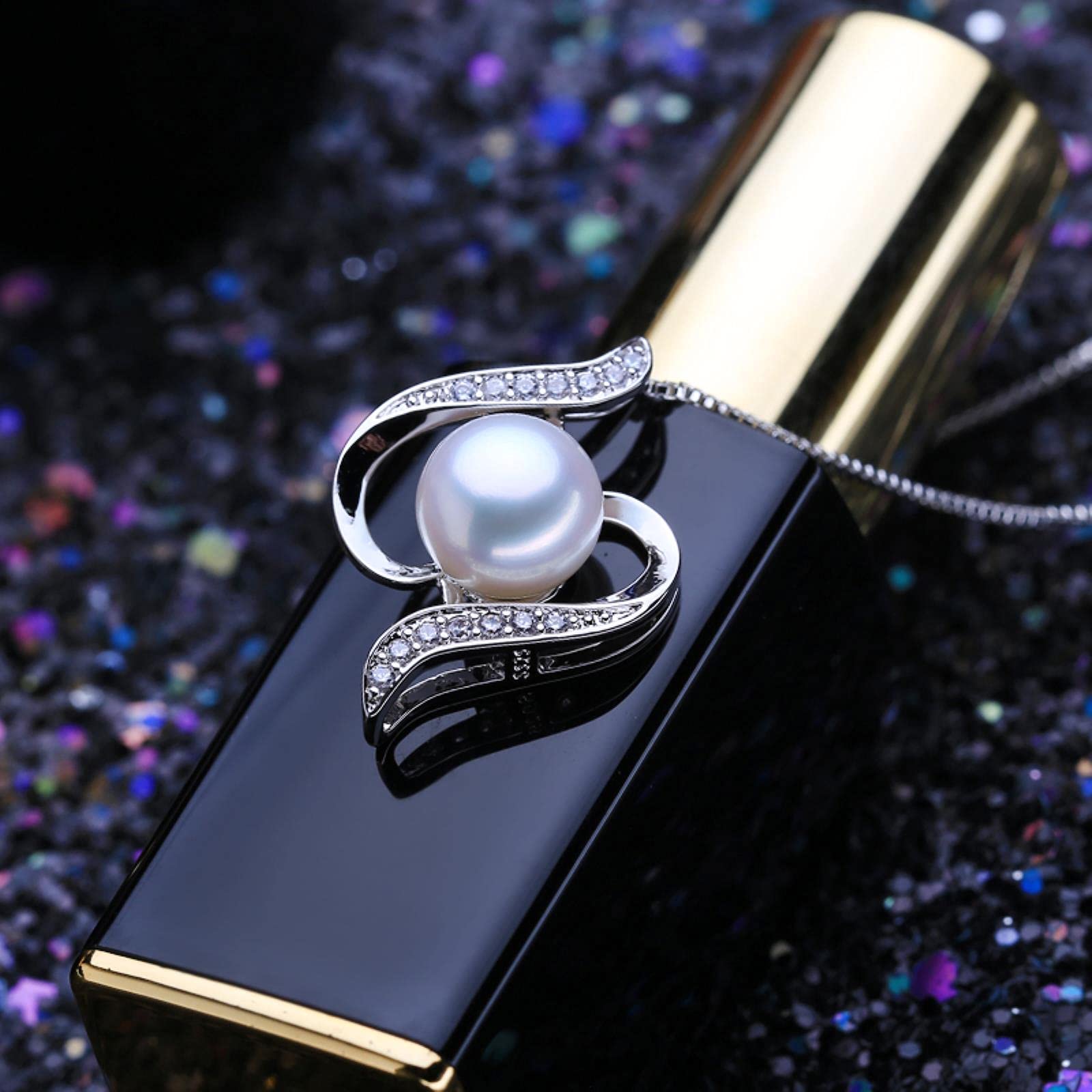 Set di Gioielli in Argento Sterling 925 Orecchini A Bottone con Perle Naturali Collana A Catena con Ciondolo Bohémien Personalizzata per Le Donne
