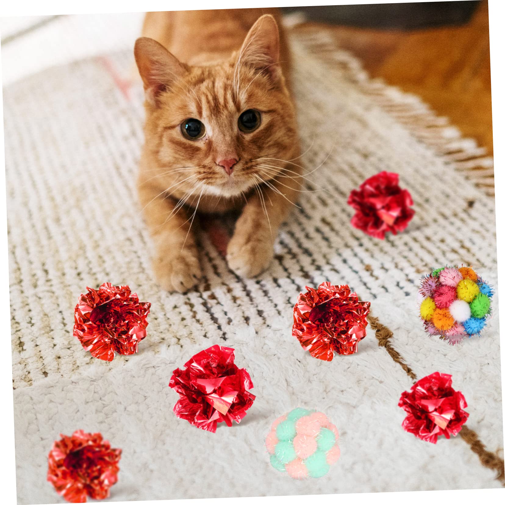 Kisangel 100stücke Interaktive Katzen Spielzeuge Mit Plüschbällen Und Geräusch Bunte Knisterbälle Für Drinnen Fördert Bewegung Und Spaß Für Kätzchen Und Katzen