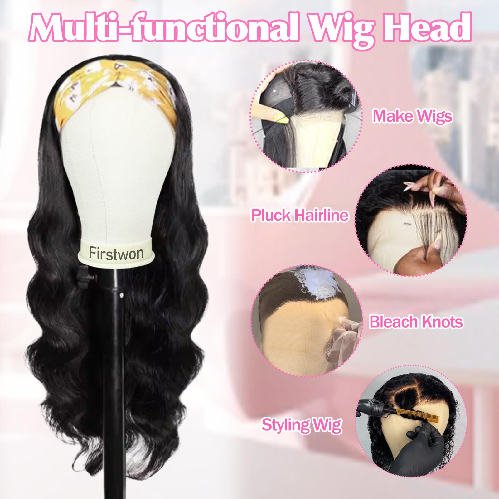 22-Inch Canvas Wig Head Mannequin with Tripod Stand