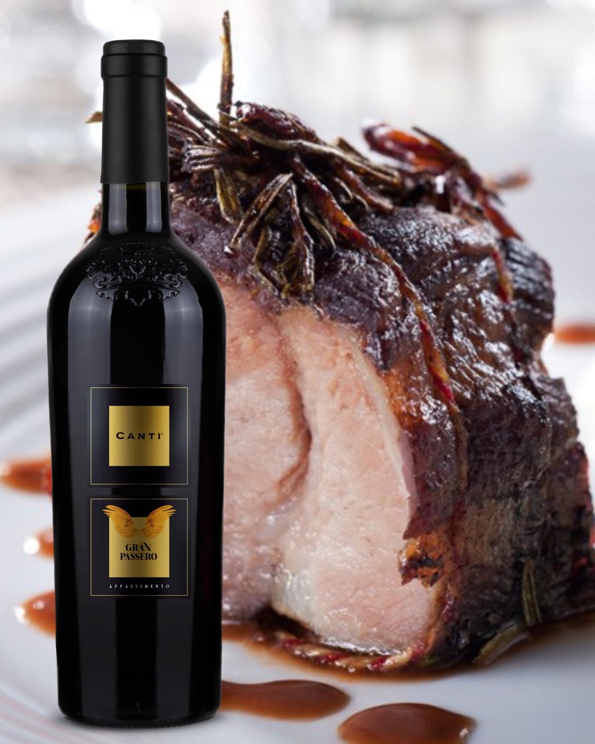 Canti - Gran Passero, vino tinto italiano Passito I.G.T., Appassimento elaborado con uvas de Apulia, sabor suave y aterciopelado con notas dulces y florales, 1 x 750 ml