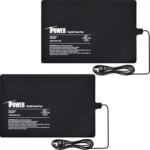 iPower Almohadilla térmica de reptiles de 8 x 12 pulgadas, 16 W, paquete de 2 calentadores debajo del tanque, 30-40 galones, tapete térmico de