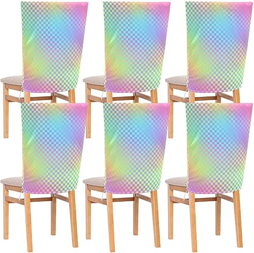 Juego de 6 fundas decorativas de diseño láser colorido a rayas para silla para festivales (Pascua, graduación, etc.) fundas extraíbles para sillas