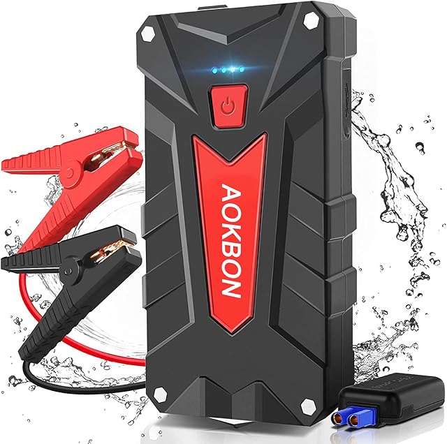 AOKBON powerbank 13200 mAh 1200 A prąd szczytowy, przenośne urządzenie rozruchowe 12 V, z latarką LED, kabel USB do 6,0 l benzyny lub 5,0 l oleju napędowego