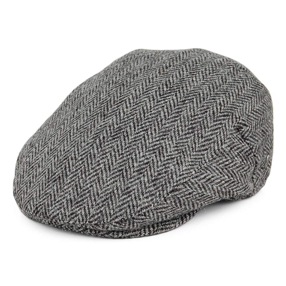 Jaxon & James Harris Tweed Herringbone Kinloch Flat Cap - Black-Grey - Medium