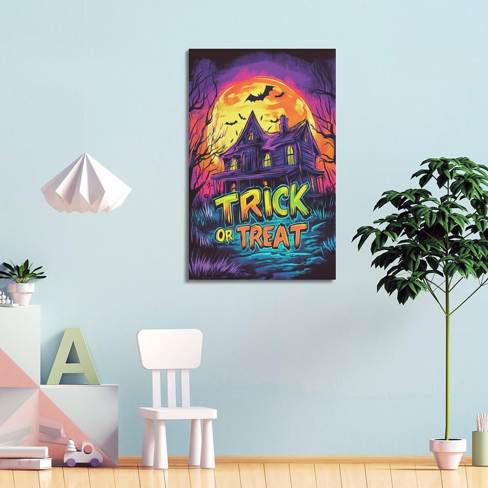 Stampa artistica da parete moderna su tela per la casa, poster di Halloween con dolcetto o scherzetto pieno di festival divertenti decorazioni per Halloween, 40 x 60 cm, con cornice