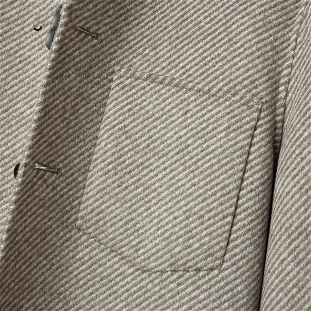 Men's Stripes Wool Pea Overcoat Lapel Double Sided Long Sleeve Vintage Jacket Coat