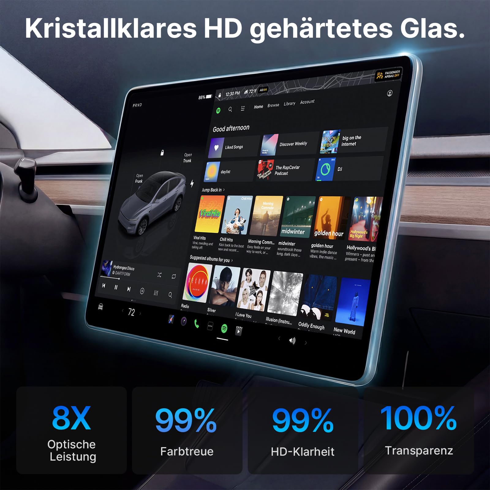 16 Zoll Displayschutzfolie für Tesla Model Y Juniper 2026 | 9H Hartglas, Anti-Fingerprint, Kratzfest, HD Mit Installationspaket