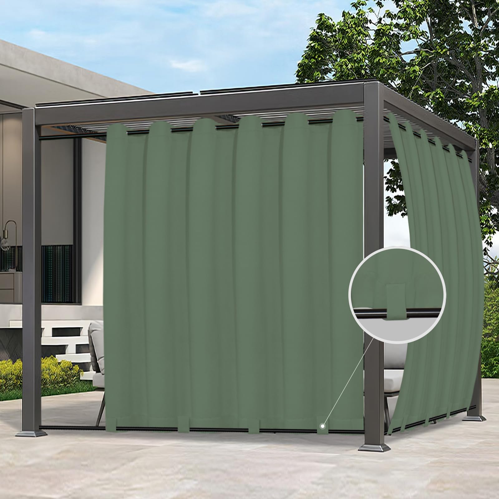 Easy-Going Outdoor Curtains for Patio 1 Panel, 110x84 inch, Sage Green