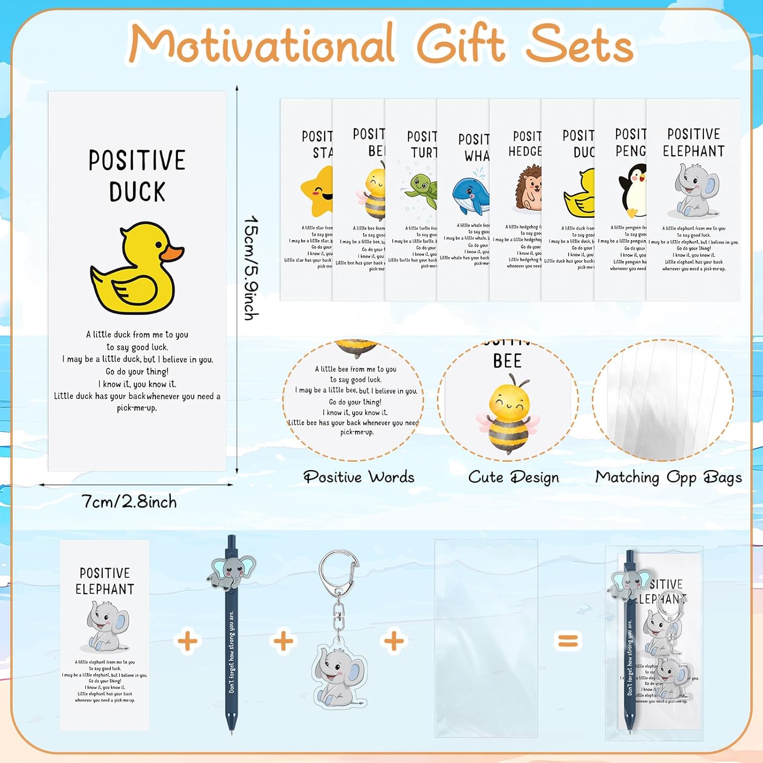 Landical 48 Sets Employee Appreciation Gifts Bulk, Positive Pen Inspirational Keychain with Motivational Card, Thank You Gift for Office Class Favor Coworker Team Teacher (Smart Animal)