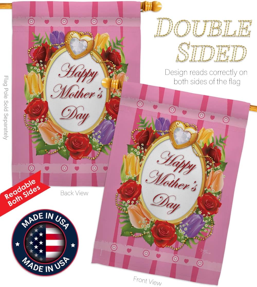 Happy Mother's Day House Flag - Pack Family Mom Mama Grandma Love Flowers Parent Sibling Relatives Grandparent USA Vintage Applique - Banner Small Garden Yard Gift Double-Sided Made In 28 X 40