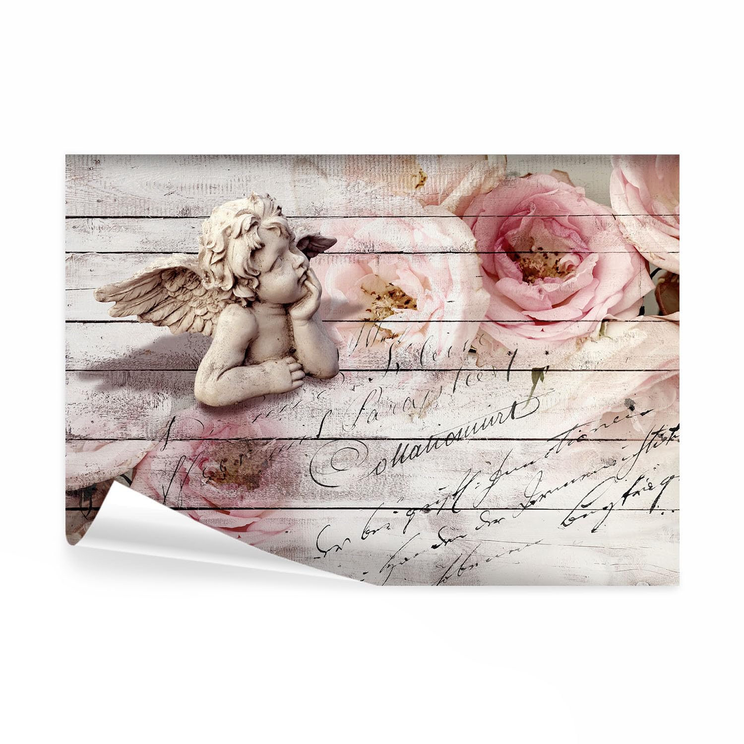decomonkey Fototapete Blumen Holz, 400x280 cm, XL, Vintage Rose Angel | Vlies, Schlafzimmer, Wohnzimmer, Tapete, Fototapeten, Tapeten, Vliestapete, Wandtapete, moderne, Wandbild, Wand