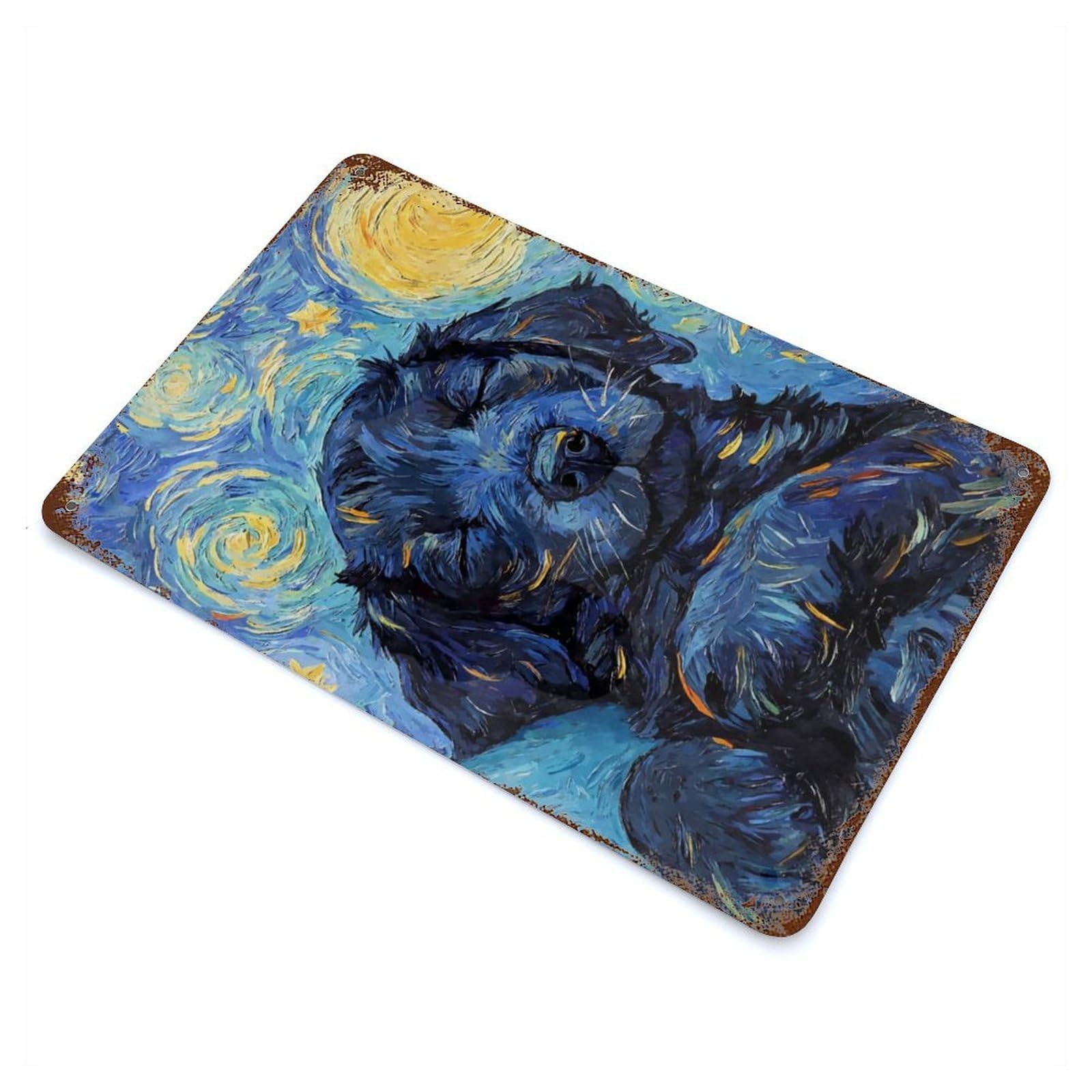 Aged Metal Wall Plaque with Flat Coated Puppy Sleeping Design 11.8"x7.9", for Basement, Hobby Room And Garage Decor, Farmhouse Wall Decor