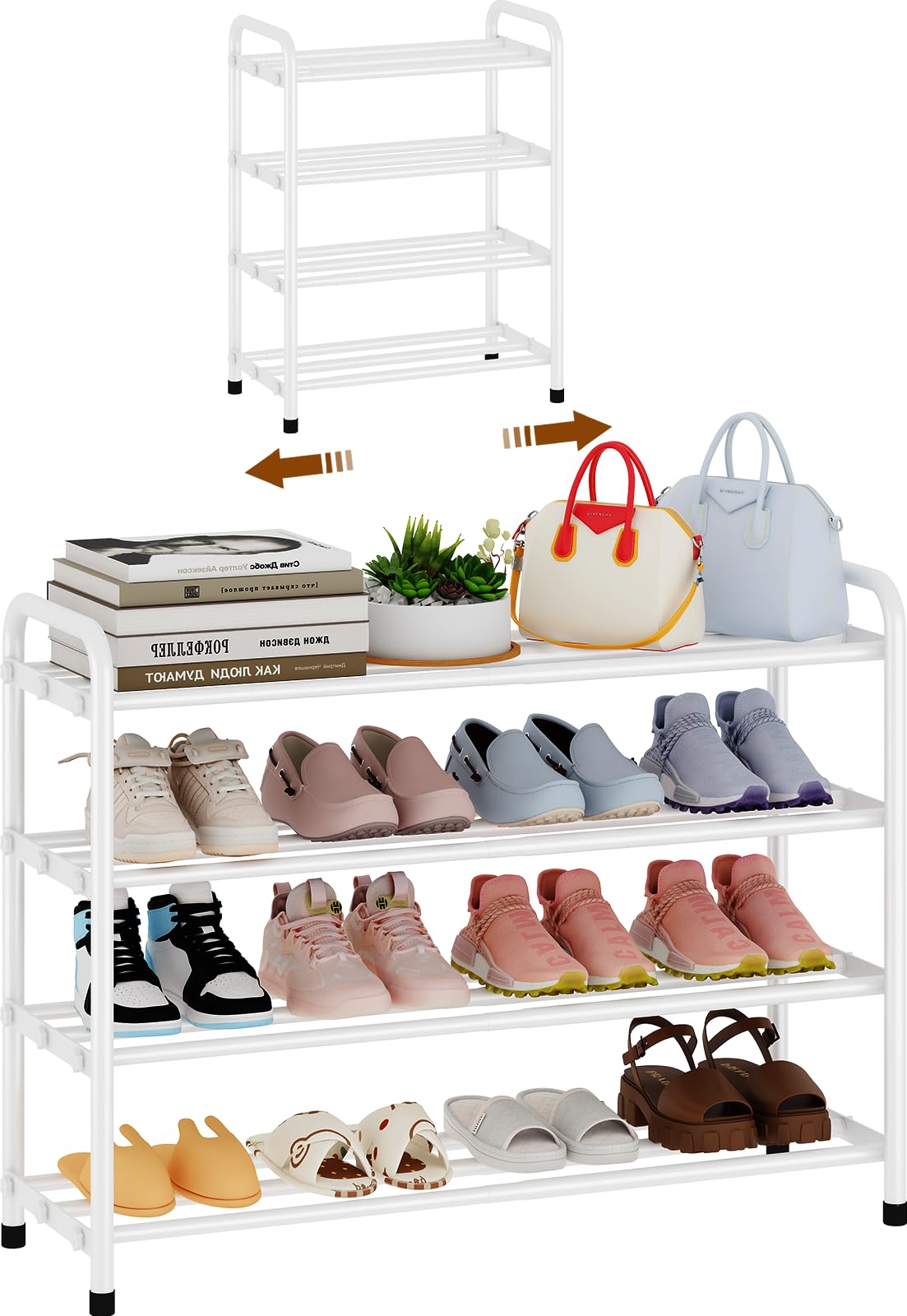 4-Tier Expandable Shoe Rack, Heavy-Duty Metal Organizer for Closet Entryway