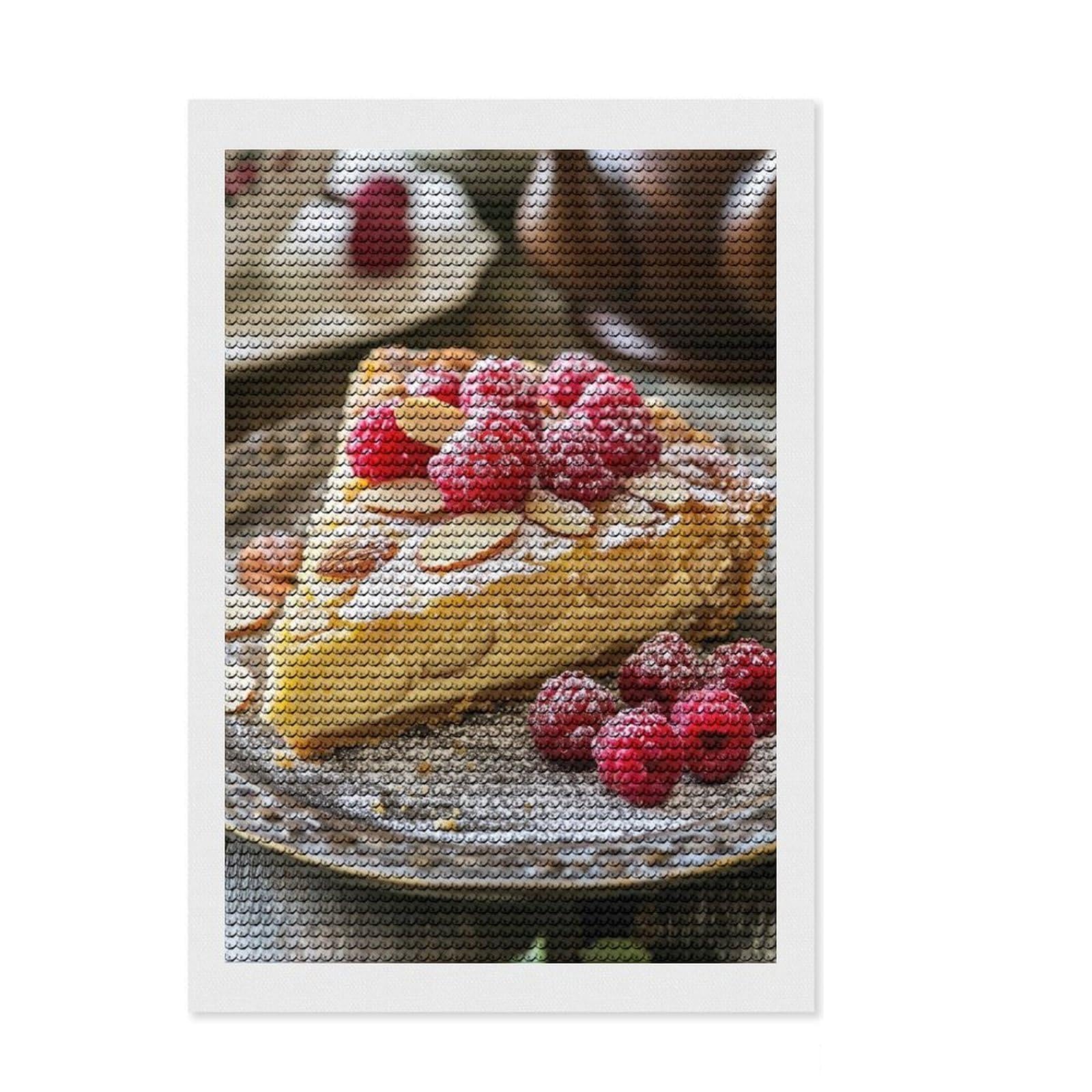 Junmoney Almond Raspberry Tart Full Drill Diamond Painting Kit 8"x12", Stress Relief Craft, Round Gems, Full Kit Included, Thoughtful Present