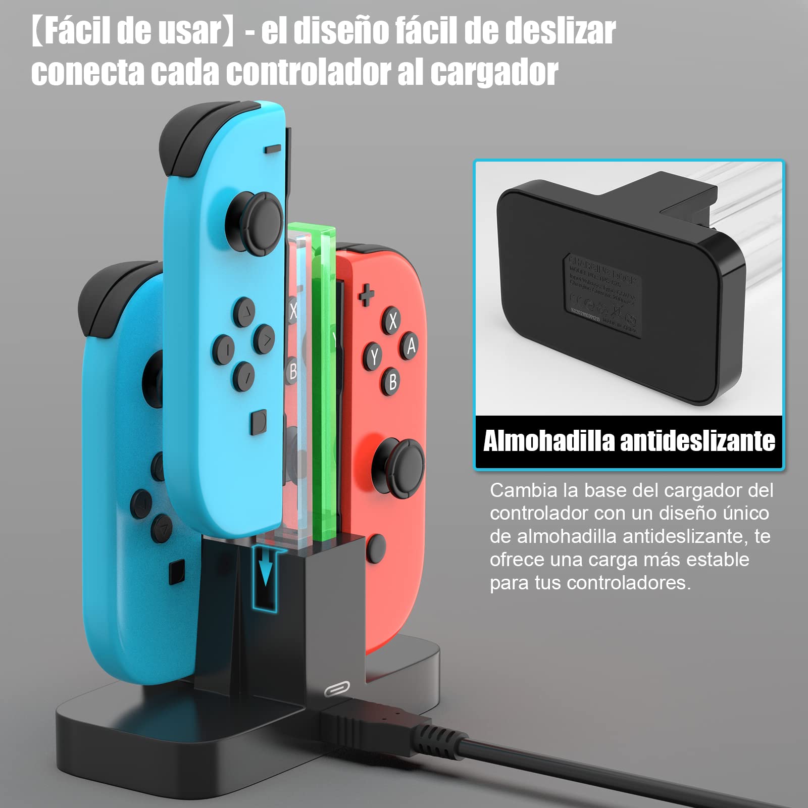 Base de Carga para Switch,[4 en 1] Diyife Cargador para Nintendo Switch Joy,Cargador del Controlador, Estación de Carga de Controlador con Puerto USB-C, Indicador LED