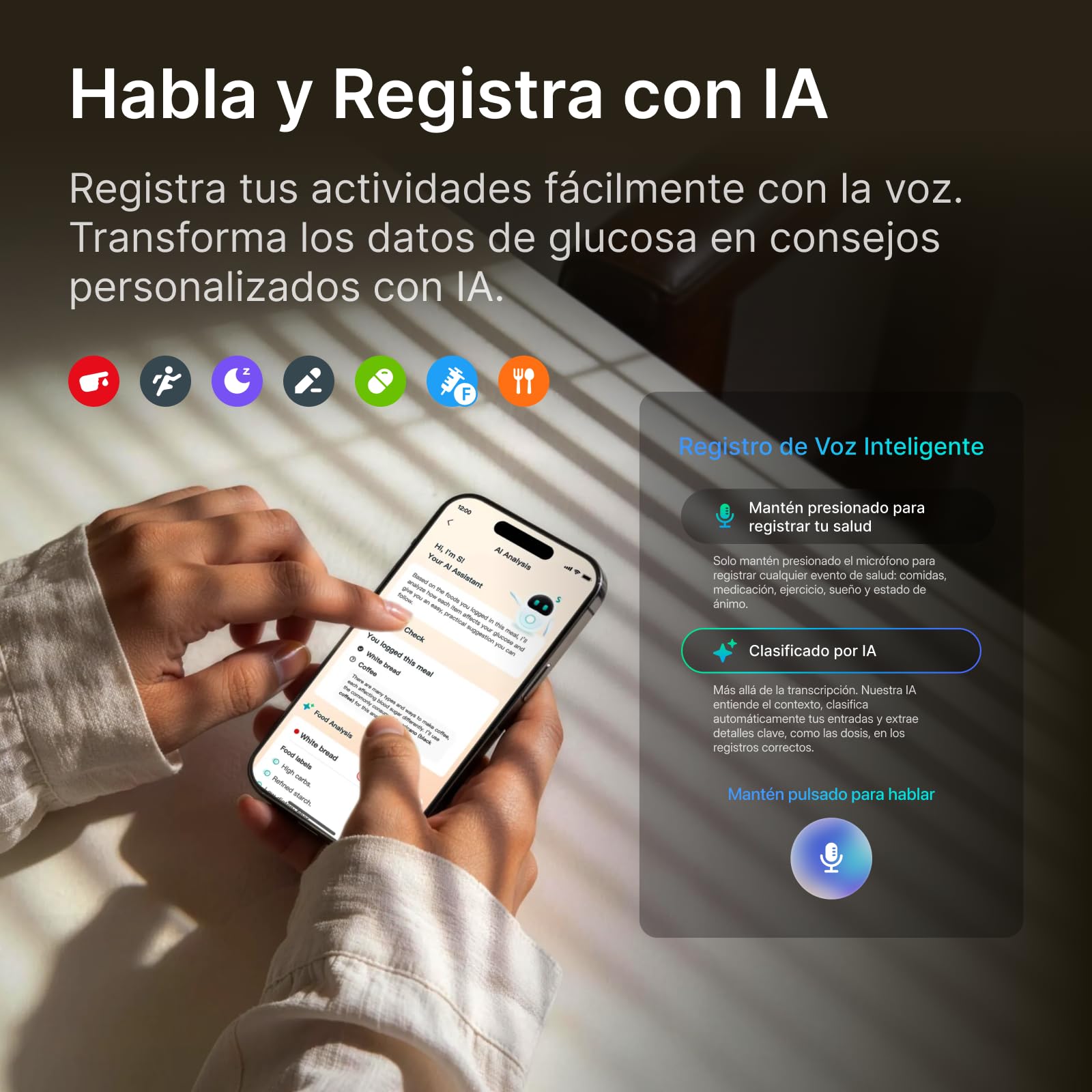 SIBIONICS GS3 Monitor Continuo de Glucosa - Sensor 14 Días con Parche | Sensor CGM con alarmas, análisis de comidas por IA y picos en tiempo real. Conexión NFC para iOS y Android.