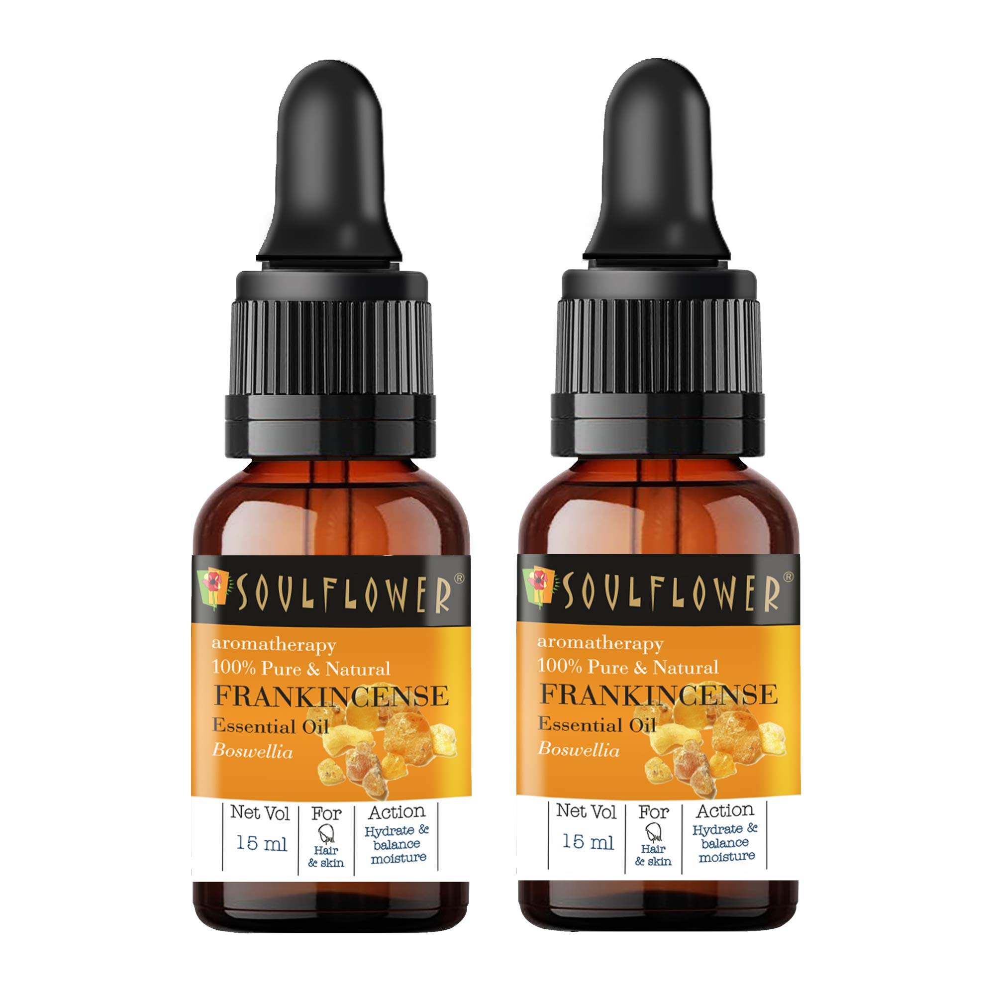 Soulflower Frankincense Essential Oil | 100% Pure, Natural and Undiluted for Hair, Skin and Face | Moisturizing & Hydrating Properties (15ml each with dropper) - Pack of 2 (B08P5V234D) Amazon Price History, Amazon Price Tracker