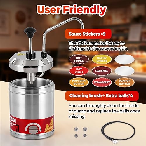 Miniatura 4 de Dispensador de queso Nacho con bomba de acero inoxidable, calentador de queso de 2.6 cuartos de galón, dispensador de bomba de queso caliente de