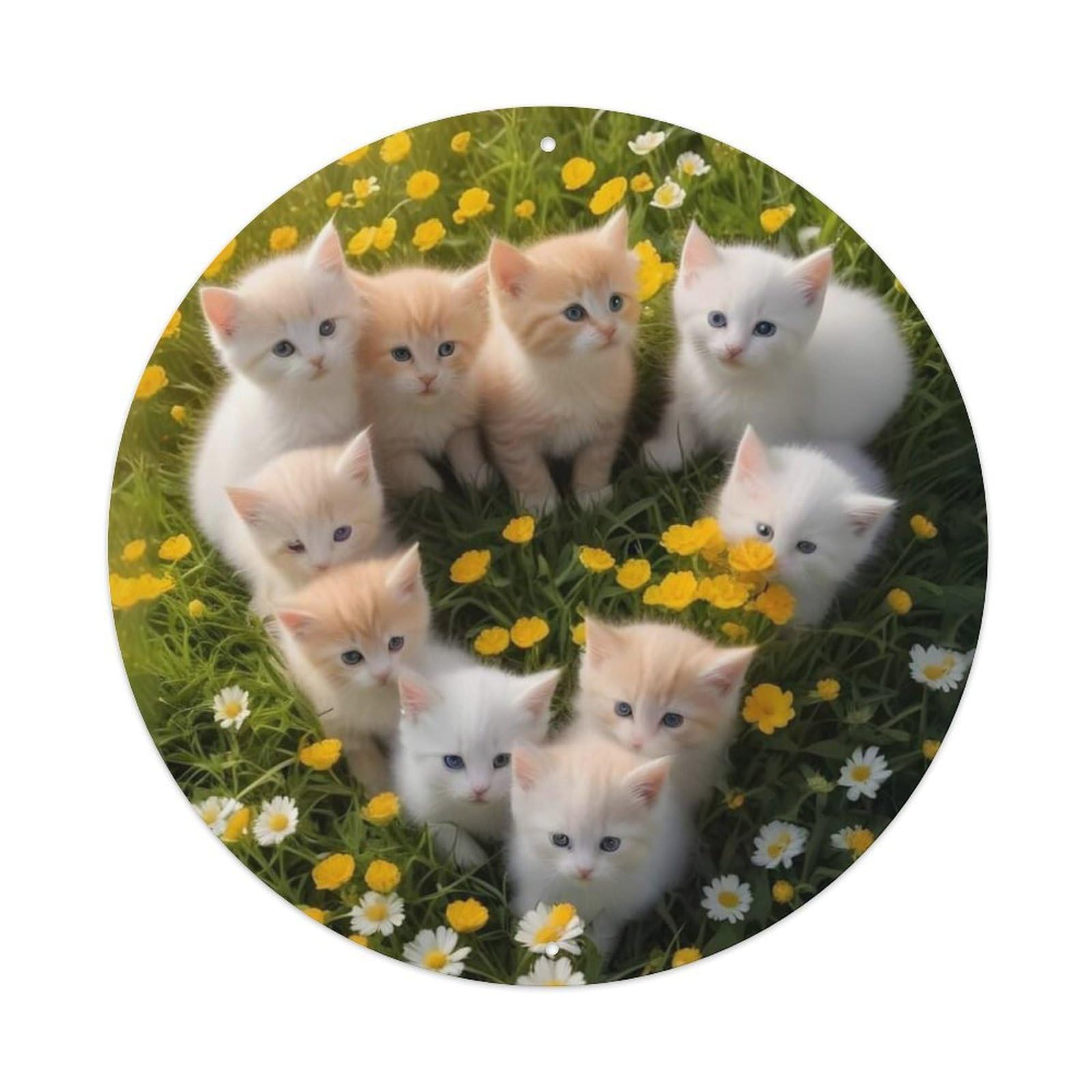 Animal Cute Kittens European Wildflower Meadow Soft Sunny Vintage Metal Tin Sign Plaque Wall Decor for Cafe, Club Bar, Office, Garden Metal Poster 8x8Inch