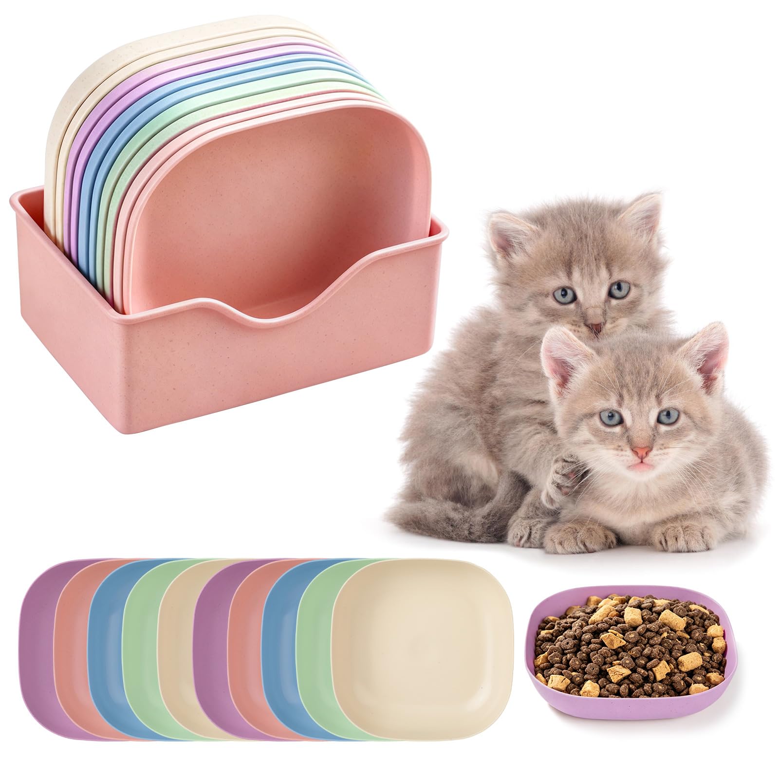 10 cuencos de comida para gatos, cuencos de plástico poco
