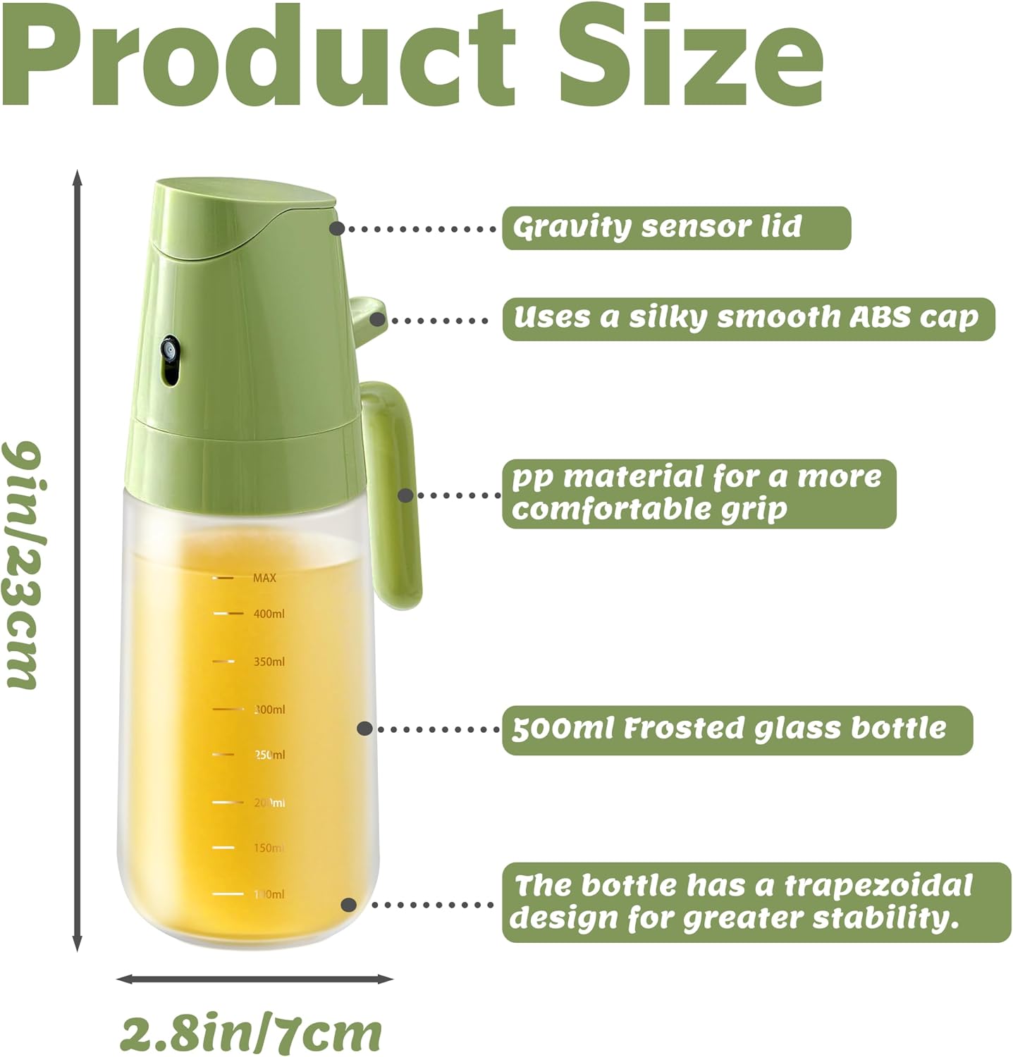 2-in-1 Oil Dispenser & Sprayer for Kitchen, Cooking, Salad, Deep Frying, Vinegar, Barbecue - 500ml Olive Oil Spray Bottle (Green) image 2