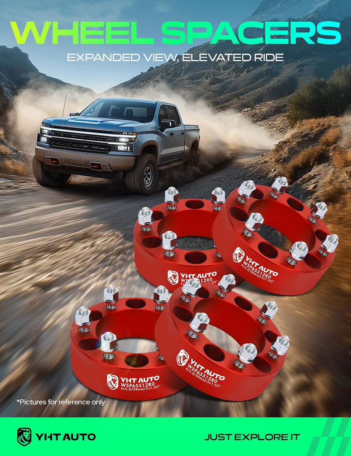 YHTAUTO 6x5.5 Wheel Spacers 2 inch Fits Toyota, Chevrolet, Ford, Kia, GMC, Lexus, Hyundai, Dodge, Acura, Hummer, Isuzu, Mitsubishi, Forged 6x139.7mm Tire Spacers w/ M12x1.5 Studs 108mm Center Bore Red 2 Inch(4PCS)