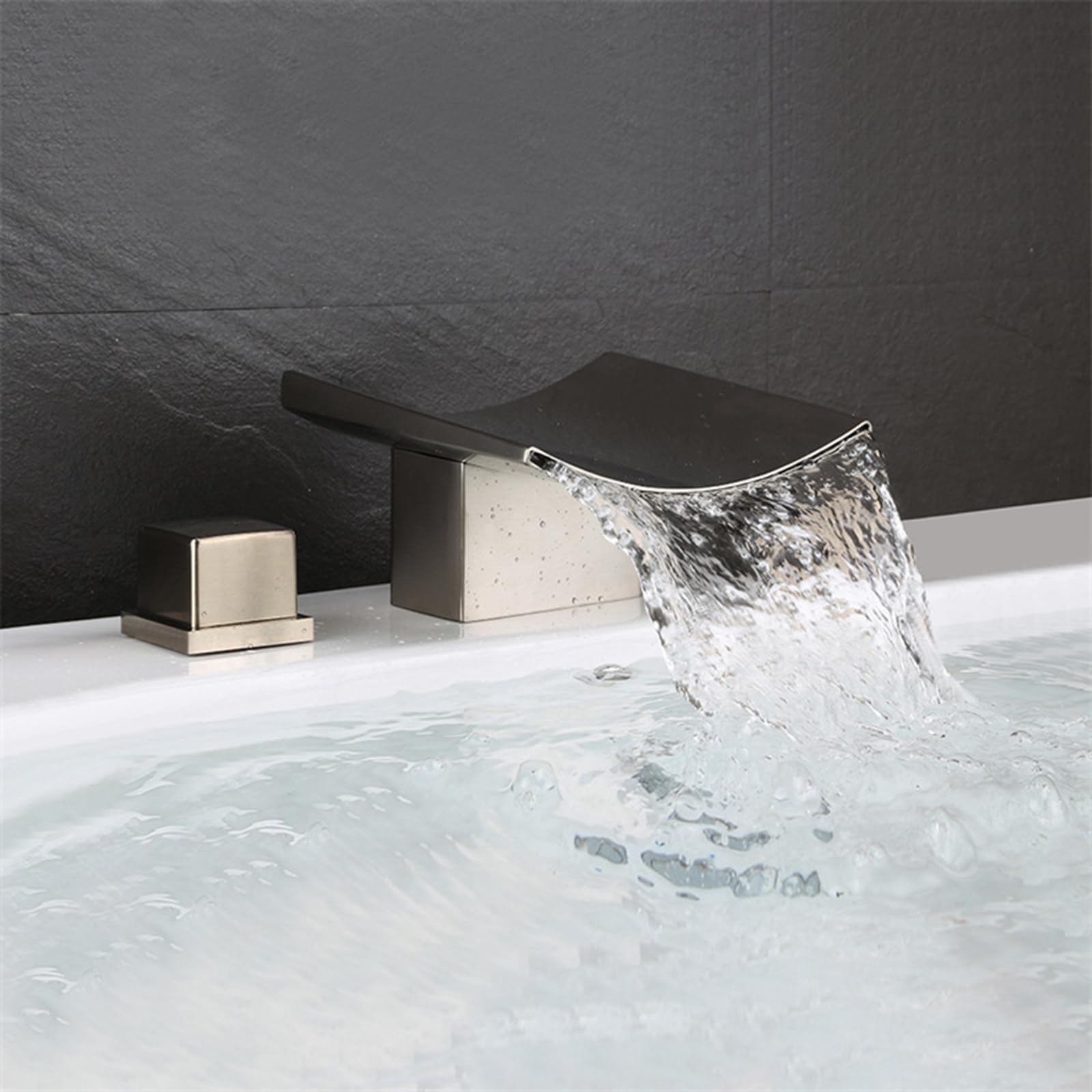 Grifos De Cascada De 3 Orificios, Boca Ancha, Manija Cuadrada, Mezclador De Lavabo De Baño, Grifos De Lavabo De Cobre, Mezcladores, Negro(Brushed)