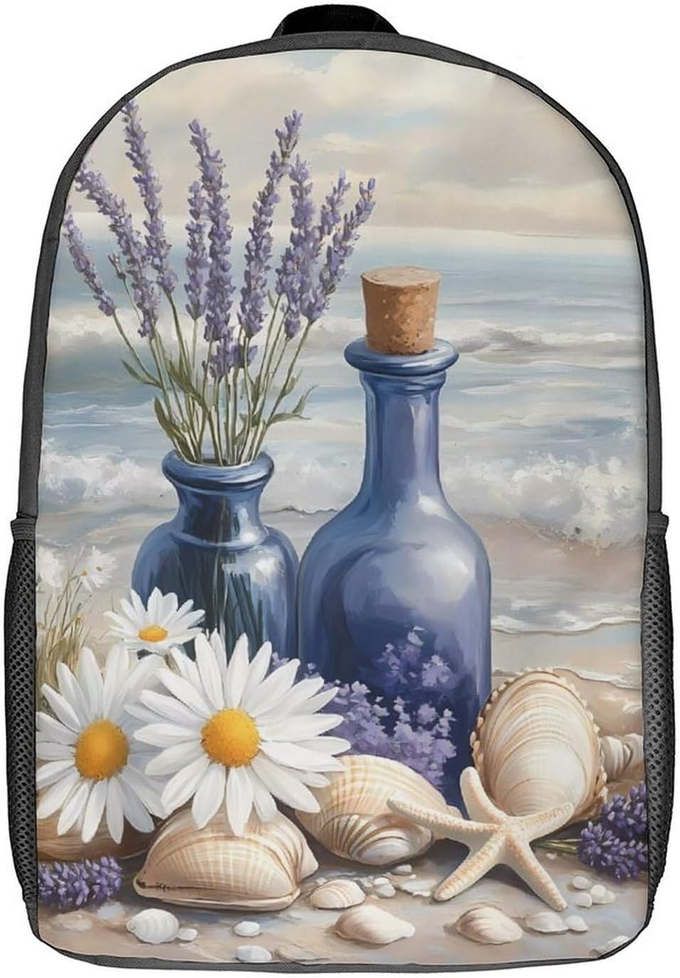 Beach Ocean Flower Starfish Laptop Backpack for Men Women 17 Inch Shoulder Bag Travel Daypack