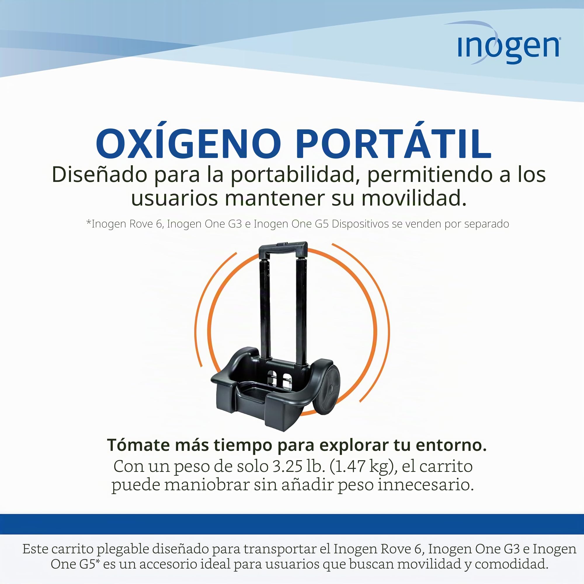 Inogen Un Carrito – para el G3, G5 y Rove 6 – Carro de Transporte Plegable – Accesorio de oxígeno – Pesa 3.3 Libras. - 41 x 17.7 Pulgadas.