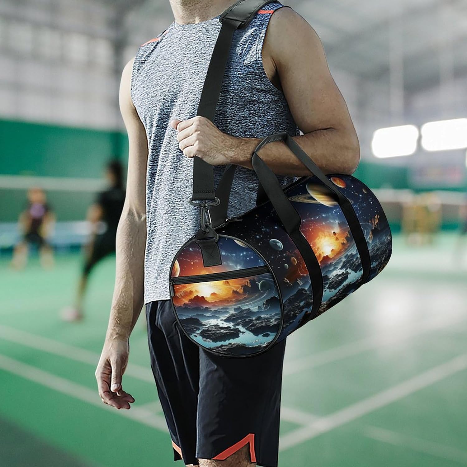Aesthetic Sports Bag for Women Stars And Gala Printed Duffle Travel Bag for Men Women Mini Workout Bags Cylindrical Gym Bag