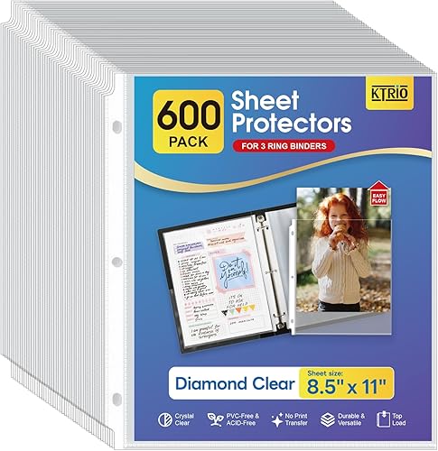 Miniatura 10 de KTRIO - Protectores de hojas transparentes de 8.5 x 11 pulgadas para carpetas de 3 anillos protectores de plástico con abertura en la parte superior
