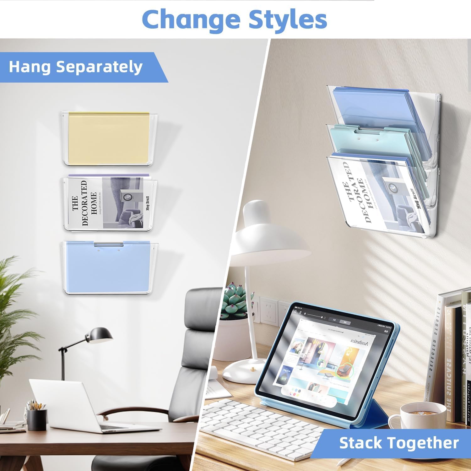 SUPEASY Wandorganiser Acryl, Hängeordner Dokumentenhalter, Zeitschriftenhalter Wand für Post, Ordner & Büro – 6er Pack