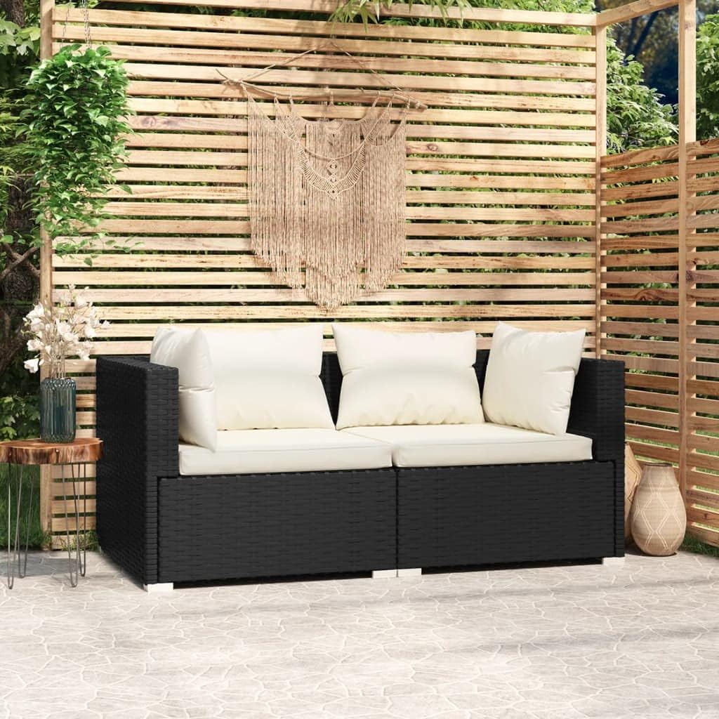 2-Seater Sofa with Cushions Black Poly Rattan, Sectional Furniture,Outdoor Patio Furniture Set, Garden Sofa Sectional Furniture Set for Balcony, Yard