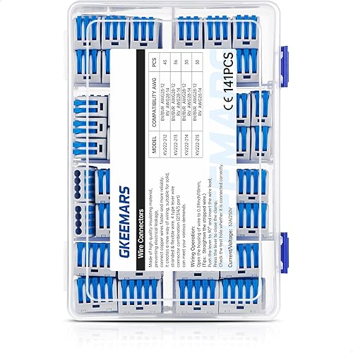 Miniatura 7 de GKEEMARS 141 conectores de cable de palanca, conector conductor de empalme compacto para cables flexibles de trenzado sólido 28-12 AWG (azul)