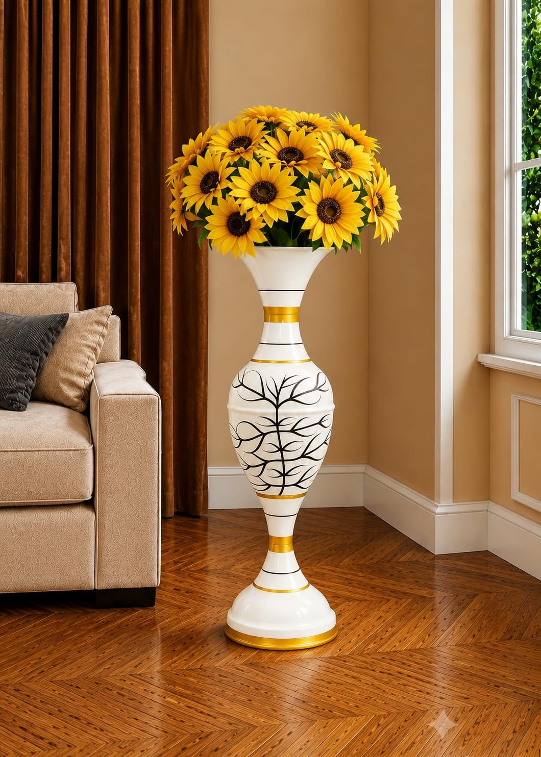 AdiCollar Iron Oblong Flower Vase Big Size For Living Room Corner-24 Inches Long-Sp,White-image-33