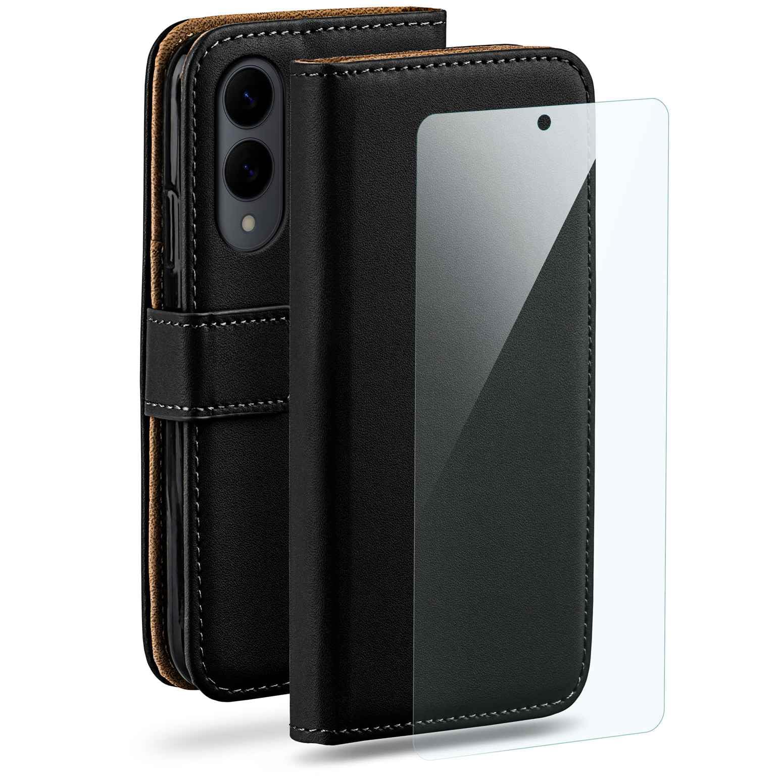 moex Set 4 in 1 per Samsung Galaxy S25 Edge con 3 pellicole protettive, scomparto per carte di credito, custodia a libro e pellicola FlexProtect, protezione completa a 360°, colore nero