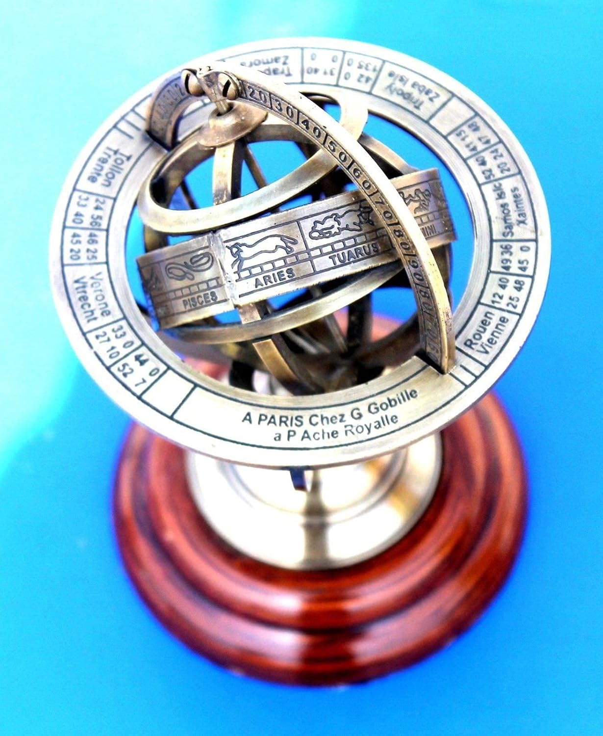 5" Vintage Maritime Brass Armillary Base Wood Globe Sphere Collectible Gift Item