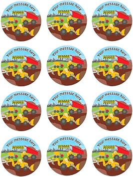 Construction Trucks 2"/12 pre-cut edible cupcakes toppers image Birthday Party Decoration.