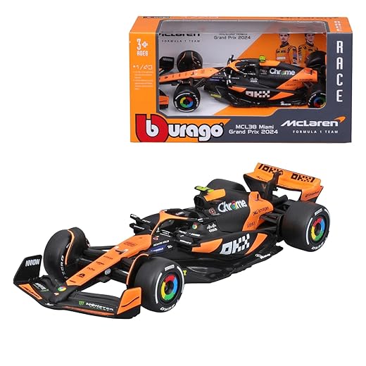 Bburago 1/43 Scale Formula 1 McLaren F1 MCL38 Miami Grand Prix Collection - #4 Lando Norris