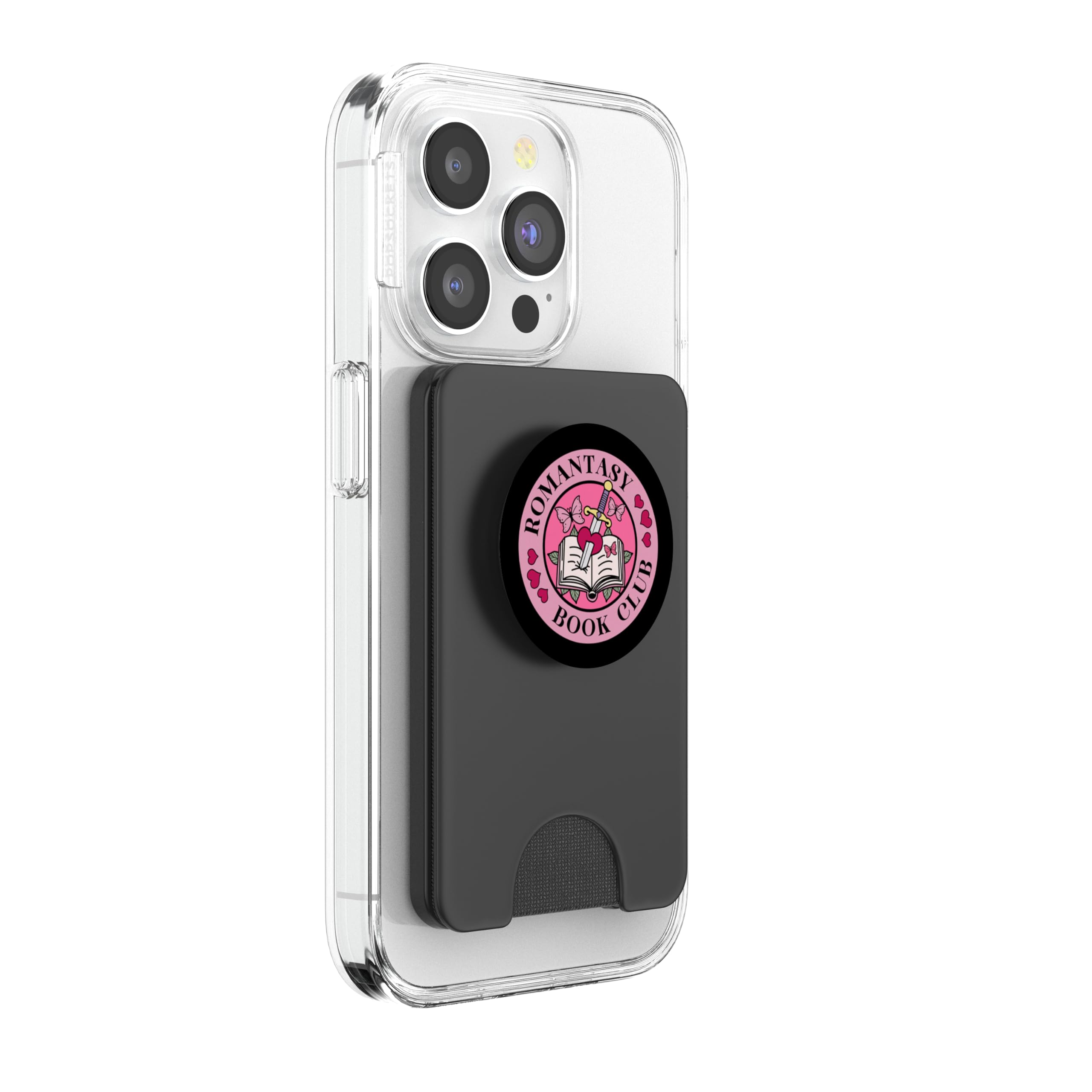 Romantasy Book Club The Reader Bookworm Pink Bookish PopSockets PopWallet for MagSafe, Black - Image 4