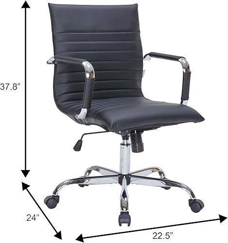 Miniatura 3 de LeisureMod Silla de oficina ergonómica negra con soporte lumbar, silla de escritorio ejecutiva giratoria, piel sintética, altura ajustable, ruedas